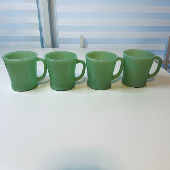 Jadeite Fire King Mugs 1951-61 Diner Beverage Set of 4 D Handle Coffee Tea Cup - Picture 1 of 11